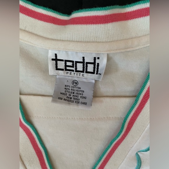 Vtg. 80s teddi brand petite women’s floral embroidery sequins top blouse, PM - Picture 8 of 12